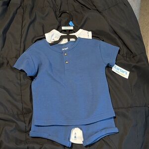 Carter's Navy Blue Short Sleeve Shorts and Tee Set with onesie